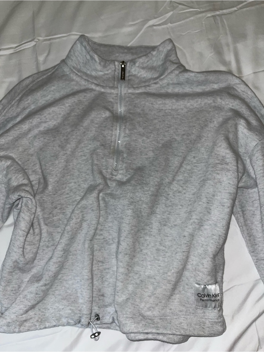 Calvin Klein Performance Light Heather Gray Quarter-Zip Pullover with Gold Trim